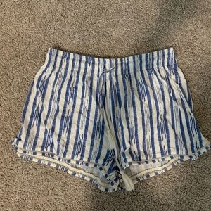 H&M White + Blue Striped Flowy Shorts Size M